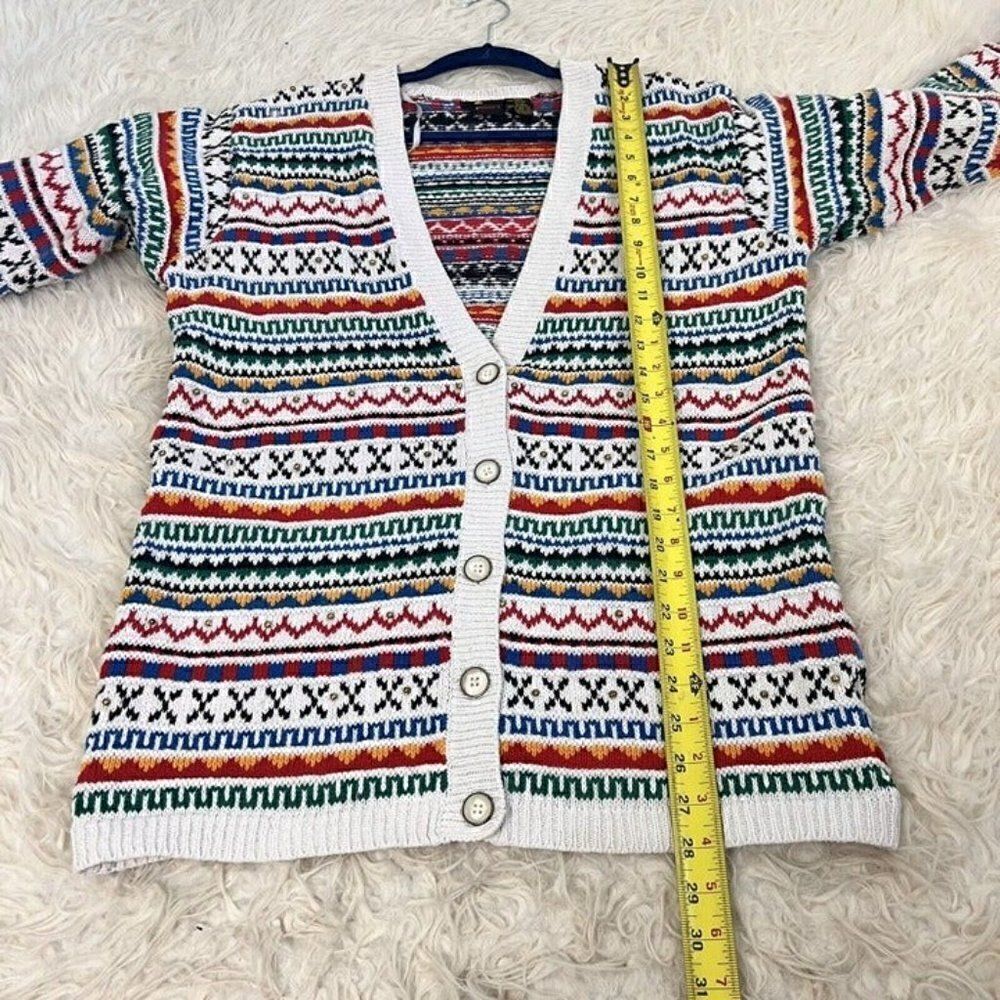 LizSport Vintage Fair Isle Oversized Cottagecore Cardigan Sweater Grandma Small - Picture 6 of 11